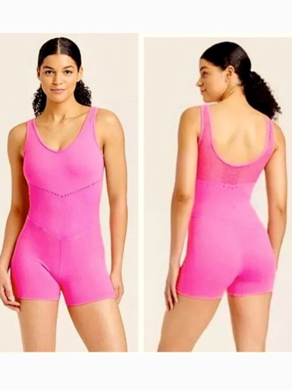 NWOT JoyLab Ribbed V-Neck one-piece romper Hot Pink Sz S recommended